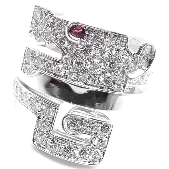 Authentic! Cartier Le Baiser Du Dragon 18k White Gold Diamond Ruby Ring Size 53 - Picture 1 of 9